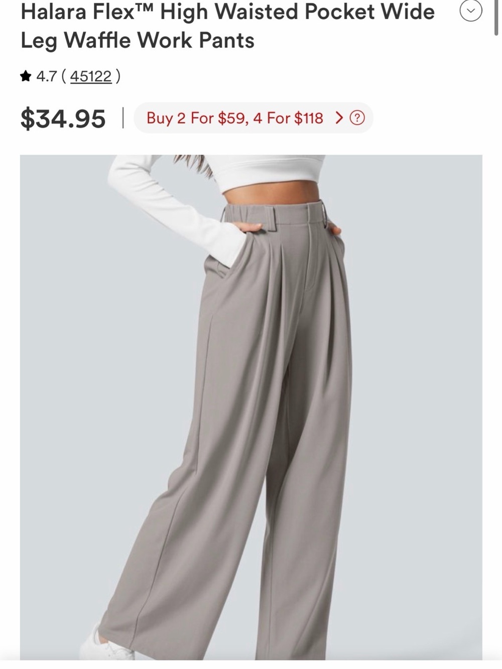 NWT HALARA Light Gray Waffle Fabric Wide-Leg Pants